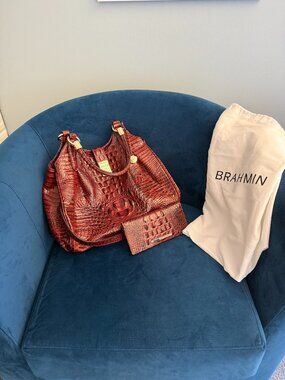 Brahmin Elisa in Pecan Croc-Embossed